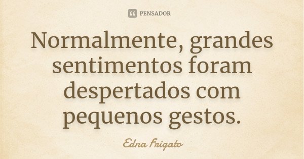 Normalmente, grandes sentimentos foram despertados com pequenos gestos.... Frase de Edna Frigato.