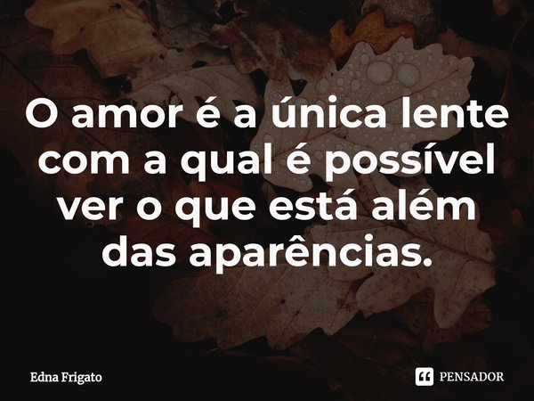 ⁠O amor é a única lente com a qual é possível ver o que está além das aparências.... Frase de Edna Frigato.