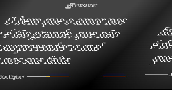 O bem que o amor nos faz é tão grande, que não é de surpreender o mal que nos sua falta.... Frase de Edna Frigato.