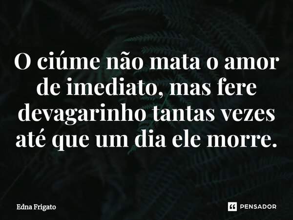 ⁠O ciúme não mata o amor de imediato, mas fere devagarinho tantas vezes até que um dia ele morre.... Frase de Edna Frigato.