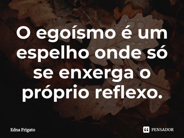 ⁠O egoísmo é um espelho onde só se enxerga o próprio reflexo.... Frase de Edna Frigato.