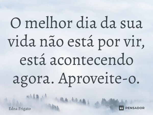 ⁠O melhor dia da sua vida não está por vir, está acontecendo agora. Aproveite-o.... Frase de Edna Frigato.