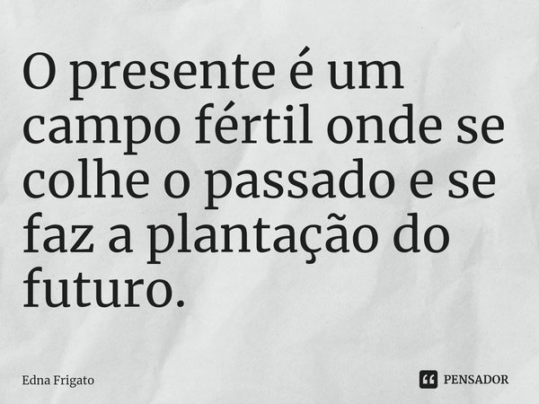 ⁠O presente é um campo fértil onde se colhe o passado e se faz a plantação do futuro.... Frase de Edna Frigato.