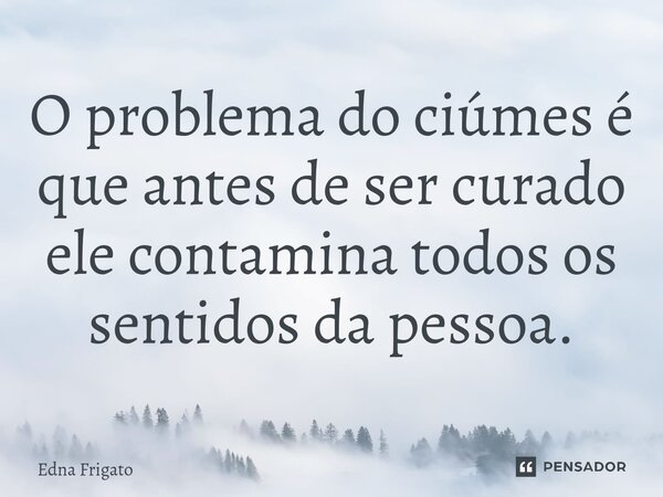 ⁠O problema do ciúmes é que antes de ser curado ele contamina todos os sentidos da pessoa.... Frase de Edna Frigato.