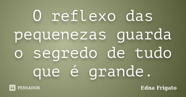 O reflexo das pequenezas guarda o segredo de tudo que é grande.... Frase de Edna Frigato.