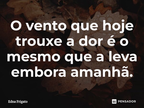 ⁠O vento que hoje trouxe a dor é o mesmo que a leva embora amanhã.... Frase de Edna Frigato.