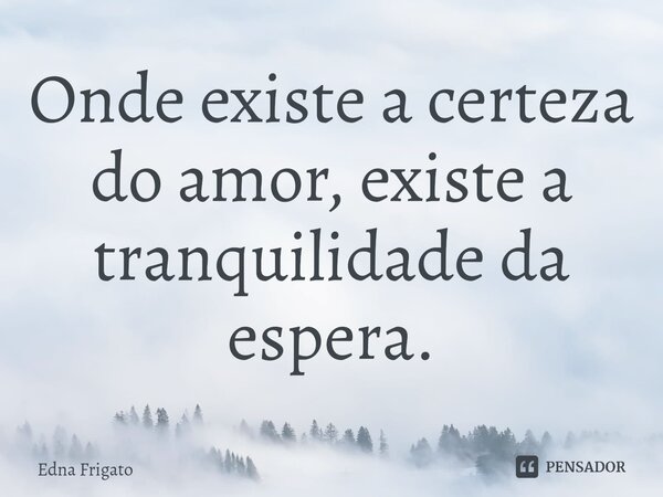 ⁠Onde existe a certeza do amor, existe a tranquilidade da espera.... Frase de Edna Frigato.