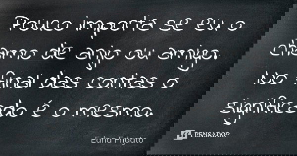 Pouco importa se eu o chamo de anjo ou amigo. No final das contas o significado é o mesmo.... Frase de Edna Frigato.