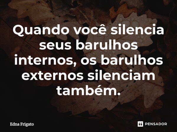 ⁠Quando você silencia seus barulhos internos, os barulhos externos silenciam também.... Frase de Edna Frigato.