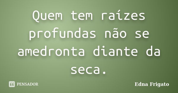 Quem tem raízes profundas não se amedronta diante da seca.... Frase de Edna Frigato.