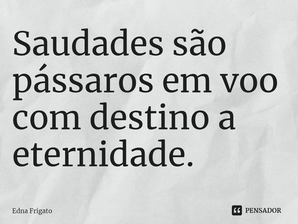 ⁠Saudades são pássaros em voo com destino a eternidade.... Frase de Edna Frigato.