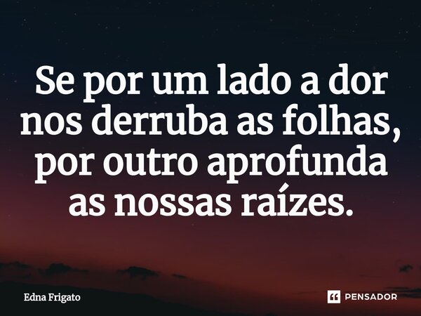 ⁠Se por um lado a dor nos derruba as folhas, por outro aprofunda as nossas raízes.... Frase de Edna Frigato.