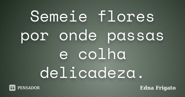 Semeie flores por onde passas e colha delicadeza.... Frase de Edna Frigato.