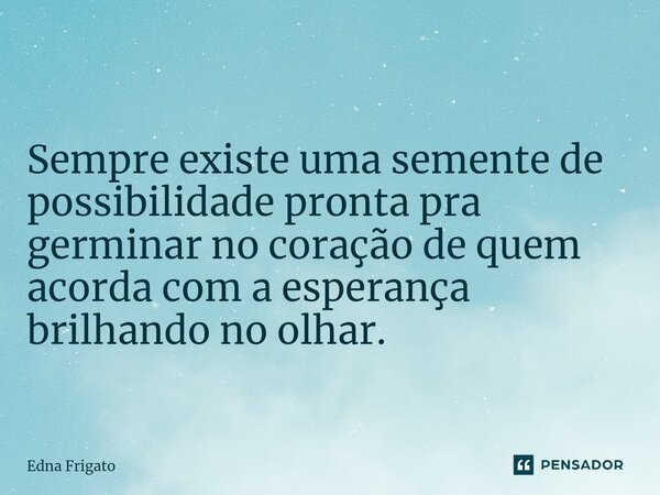 Sempre existe uma semente de possibilidade pronta pra germinar no coração de quem acorda com a esperança brilhando no olhar.... Frase de Edna Frigato.