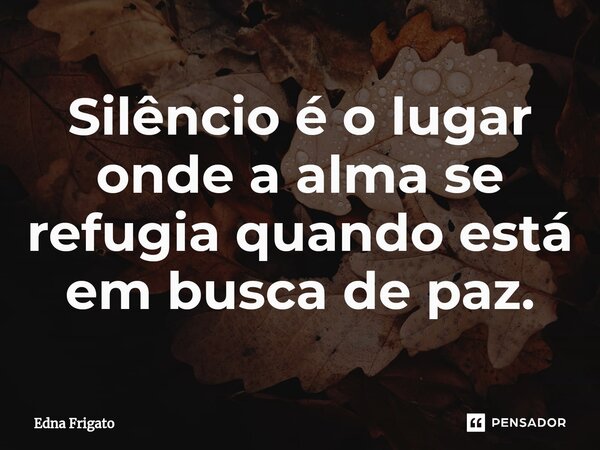 ⁠Silêncio é o lugar onde a alma se refugia quando está em busca de paz.... Frase de Edna Frigato.