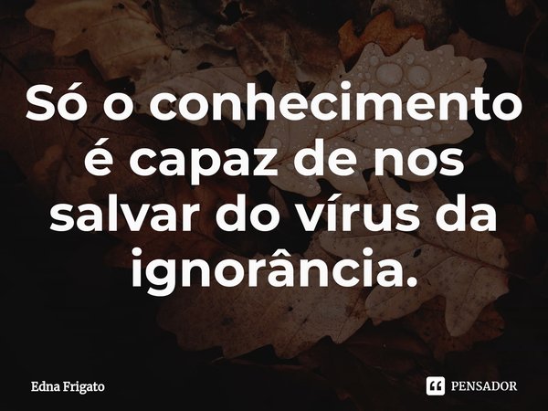 ⁠Só o conhecimento é capaz de nos salvar do vírus da ignorância.... Frase de Edna Frigato.