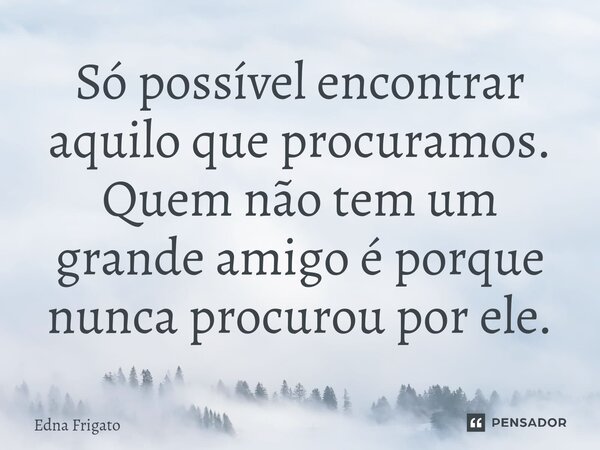 ⁠Só possível encontrar aquilo que procuramos. Quem não tem um grande amigo é porque nunca procurou por ele.... Frase de Edna Frigato.