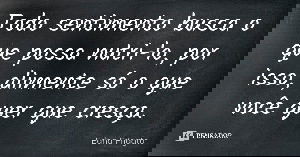 Todo sentimento busca o que possa nutri-lo, por isso, alimente só o que você quer que cresça.... Frase de Edna Frigato.