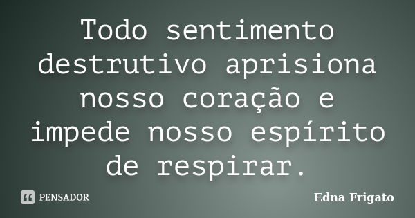 Todo sentimento destrutivo aprisiona nosso coração e impede nosso espírito de respirar.... Frase de Edna Frigato.