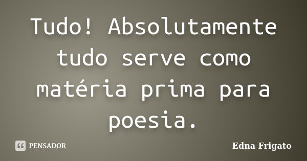 Tudo! Absolutamente tudo serve como matéria prima para poesia.... Frase de Edna Frigato.