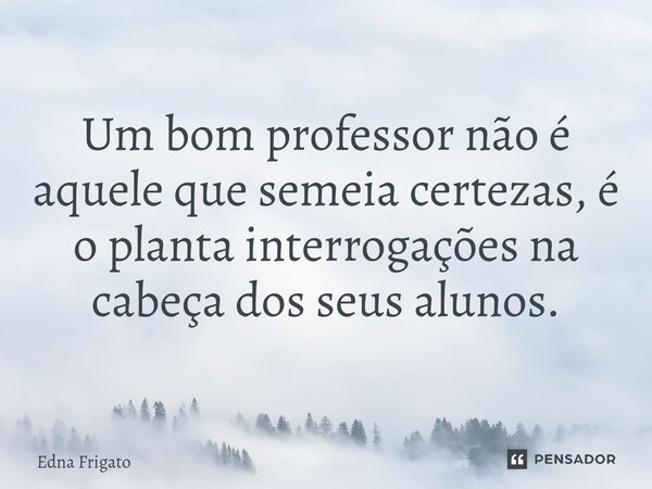 ⁠Um bom professor não é aquele que semeia certezas, é o planta interrogações na cabeça dos seus alunos.... Frase de Edna Frigato.