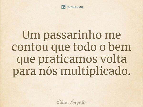 ⁠Um passarinho me contou que todo o bem que praticamos volta para nós multiplicado.... Frase de Edna Frigato.