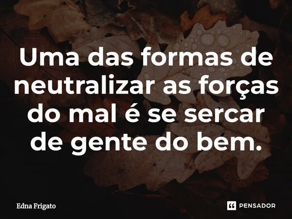 ⁠Uma das formas de neutralizar as forças do mal é se sercar de gente do bem.... Frase de Edna Frigato.