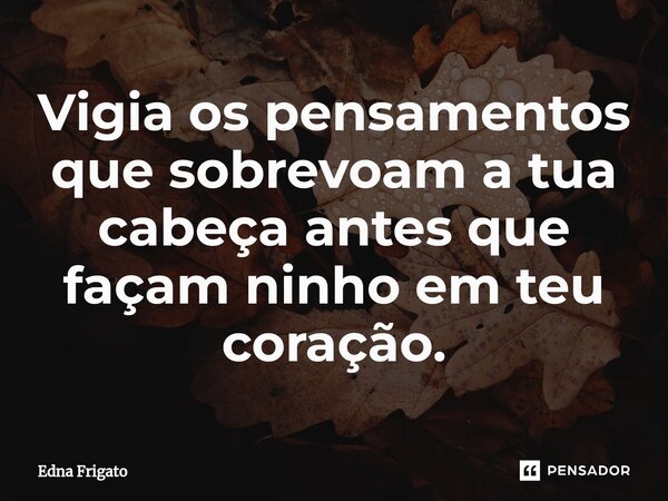 ⁠Vigia os pensamentos que sobrevoam a tua cabeça antes que façam ninho em teu coração.... Frase de Edna Frigato.