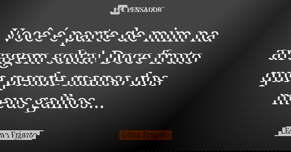 Você é parte de mim na aragem solta! Doce fruto que pende manso dos meus galhos...... Frase de Edna Frigato.