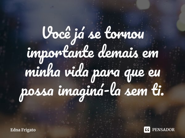 ⁠Você já se tornou importante demais em minha vida para que eu possa imaginá-la sem ti.... Frase de Edna Frigato.