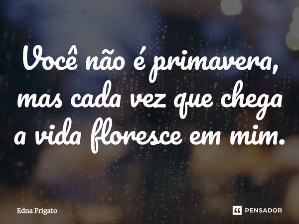 ⁠Você não é primavera, mas cada vez que chega a vida floresce em mim.... Frase de Edna Frigato.