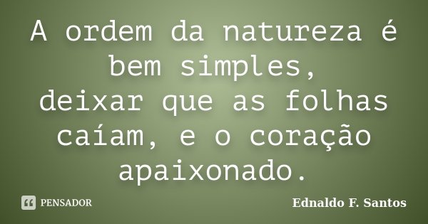 A ordem da natureza é bem simples, deixar que as folhas caíam, e o coração apaixonado.... Frase de Ednaldo F. Santos.