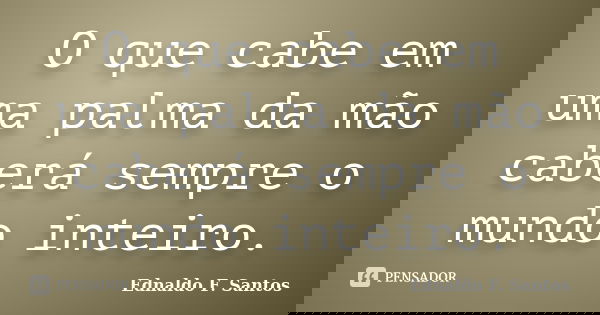 O que cabe em uma palma da mão caberá sempre o mundo inteiro.... Frase de Ednaldo F. Santos.