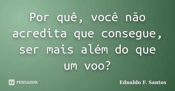 Por quê, você não acredita que consegue, ser mais além do que um voo?... Frase de Ednaldo F. Santos.