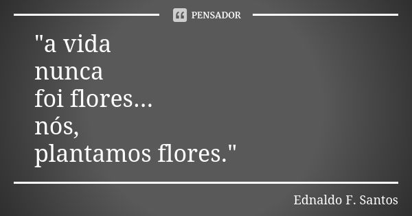 "a vida nunca foi flores... nós, plantamos flores."... Frase de Ednaldo F. Santos.