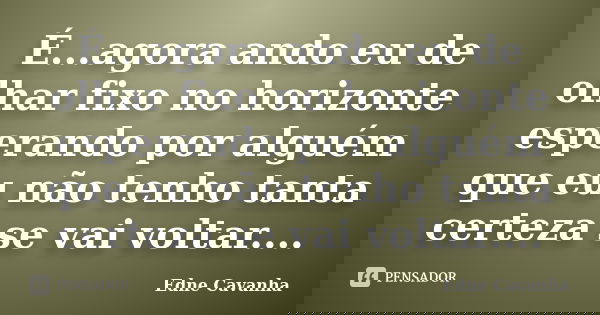 É...agora ando eu de olhar fixo no horizonte esperando por alguém que eu não tenho tanta certeza se vai voltar....... Frase de Edne Cavanha.