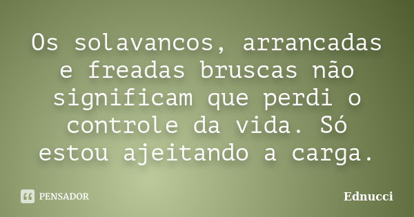 Os solavancos, arrancadas e freadas bruscas não significam que perdi o controle da vida. Só estou ajeitando a carga.... Frase de Ednucci.