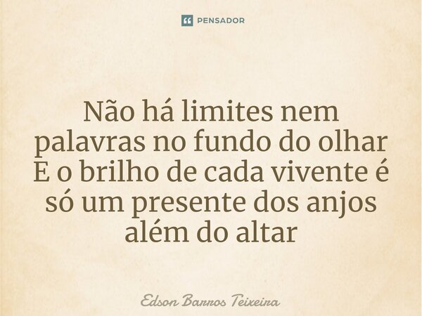 Não há limites nem palavras no fundo do olhar E o brilho de cada vivente é só um presente dos anjos além do altar... Frase de Edson Barros Teixeira.