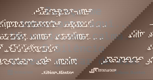 Pareço-me importante aqui... Um vazio,uma calma... O Silêncio parece gostar de mim.... Frase de Edson Bastos.