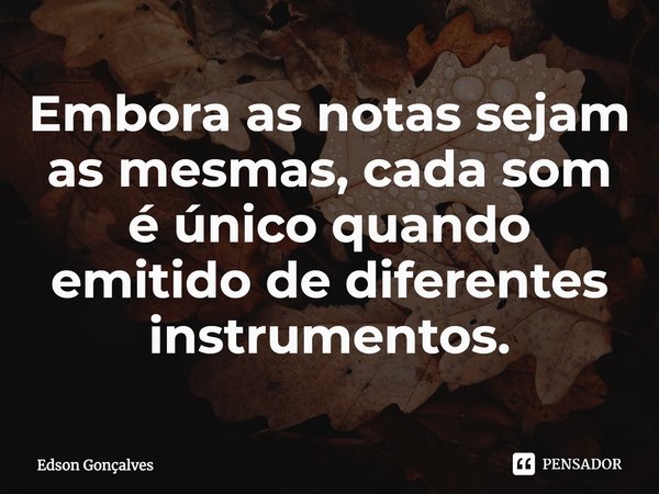 ⁠Embora as notas sejam as mesmas, cada som é único quando emitido de diferentes instrumentos.... Frase de Edson Gonçalves.