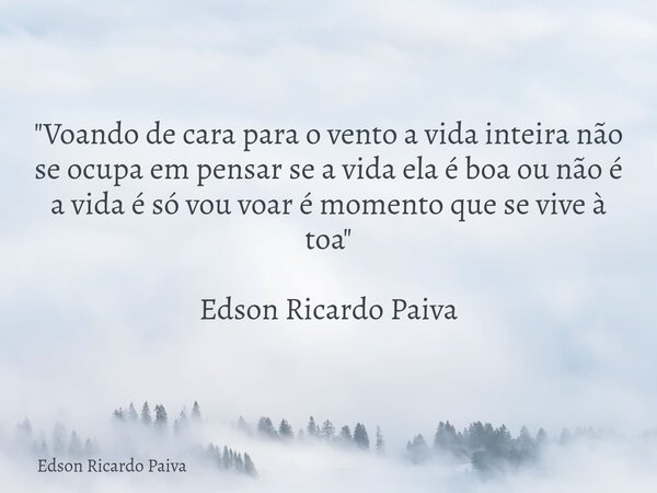 "Voando de cara para o vento a vida inteira não se ocupa em pensar se a vida ela é boa ou não é a vida é só vou voar é momento que se vive à toa" Edso... Frase de Edson Ricardo Paiva.