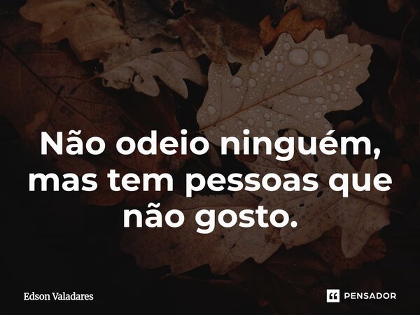 ⁠ Não odeio ninguém, mas tem pessoas que não gosto.... Frase de Edson Valadares.
