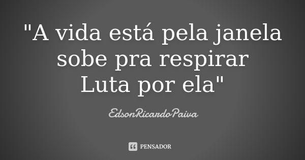 "A vida está pela janela sobe pra respirar Luta por ela"... Frase de edsonricardopaiva..