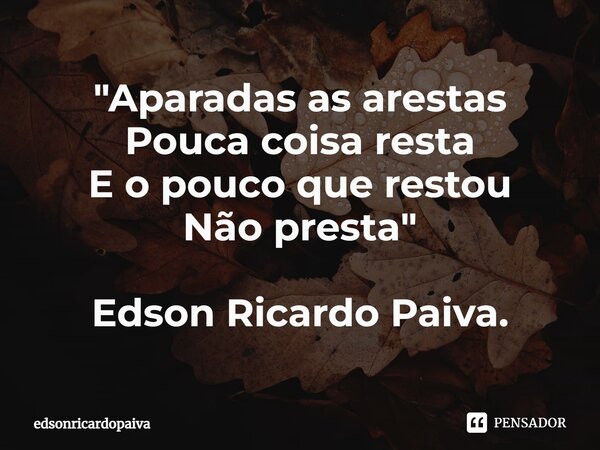 ⁠"Aparadas as arestas Pouca coisa resta E o pouco que restou Não presta" Edson Ricardo Paiva.... Frase de EdsonRicardoPaiva.