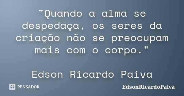 "Quando a alma se despedaça, os seres da criação não se preocupam mais com o corpo." Edson Ricardo Paiva... Frase de edsonricardopaiva.