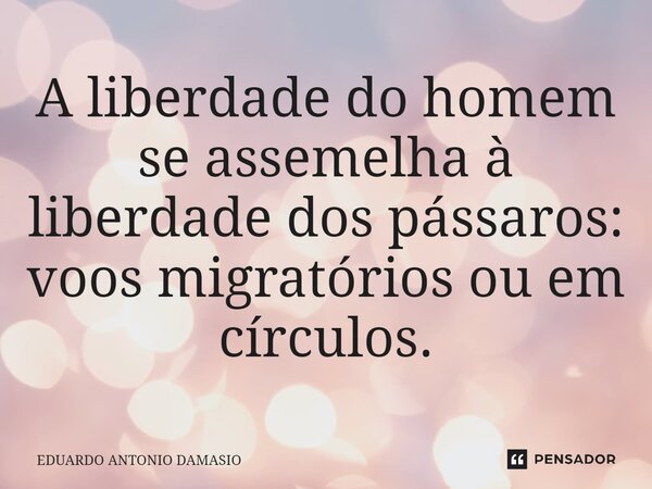 ⁠A liberdade do homem se assemelha à liberdade dos pássaros: voos migratórios ou em círculos.... Frase de Eduardo Antonio Damasio.