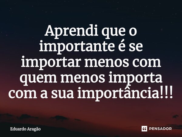 ⁠Aprendi que o importante é se importar menos com quem menos importa com a sua importância!!!... Frase de Eduardo Aragão.