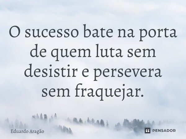 O sucesso bate na porta de quem luta sem desistir e persevera sem fraquejar.... Frase de Eduardo Aragão.