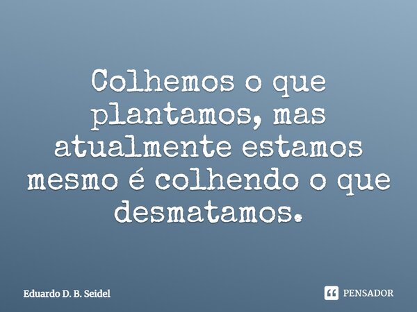 Colhemos o que plantamos, mas atualmente estamos mesmo é colhendo o que desmatamos.... Frase de Eduardo D. B. Seidel.