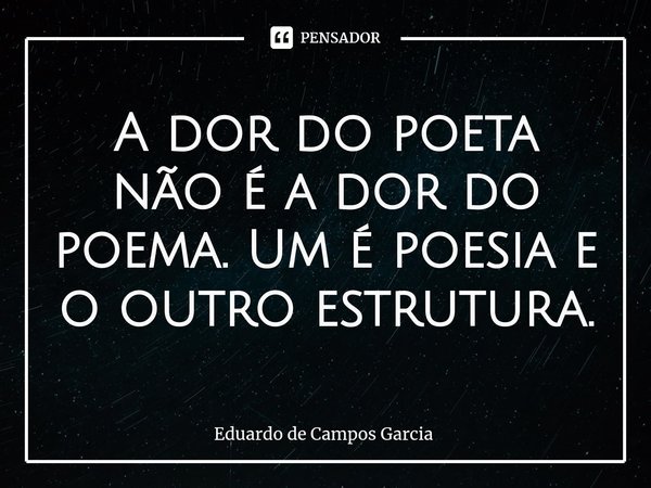⁠A dor do poeta não é a dor do poema. Um é poesia e o outro estrutura.... Frase de Eduardo de Campos Garcia.